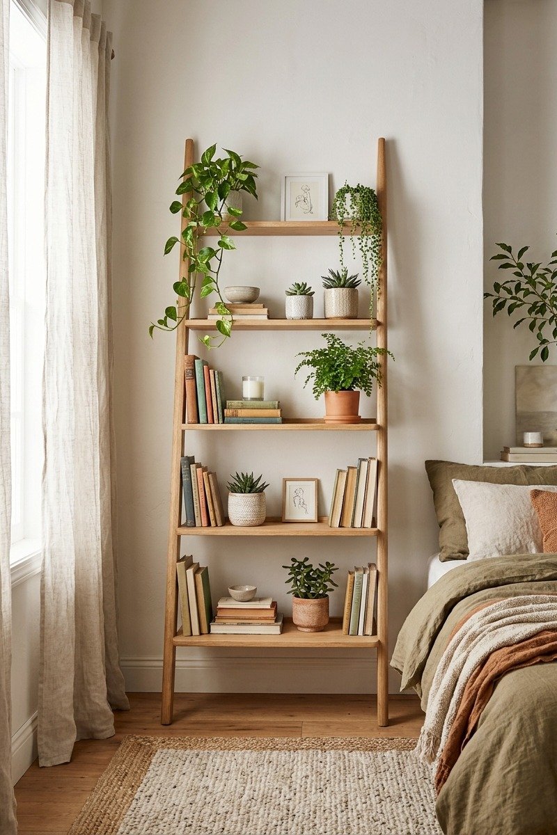 Ladder shelf with plants