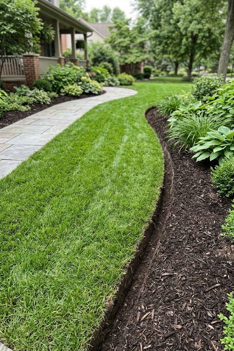 Crisp lawn edging along a garden bed