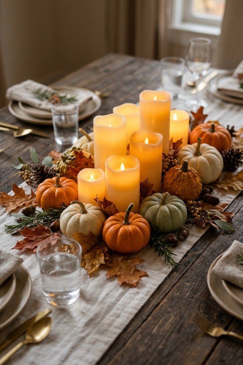 LED flameless candles glowing on a table