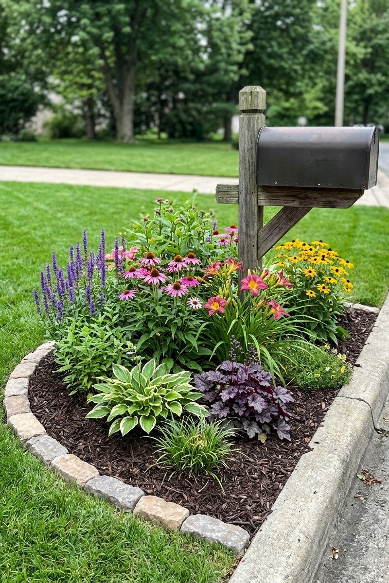 Flower bed around a mailbox