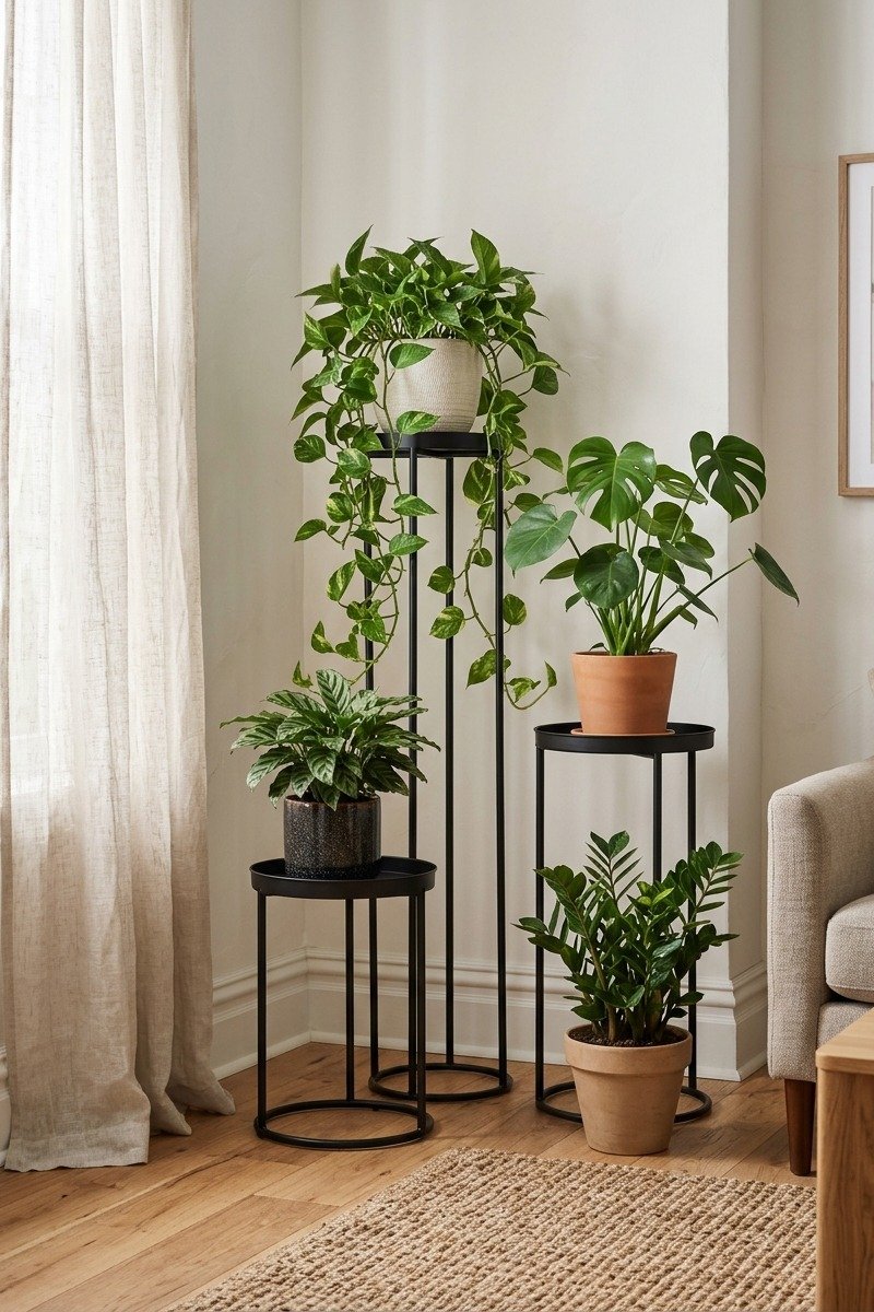 Set of black metal plant stands