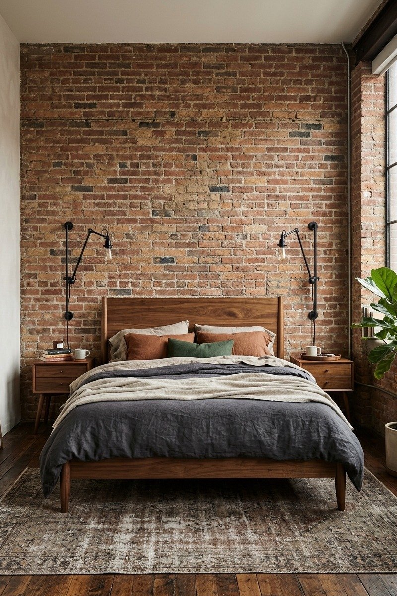 Mid-century and industrial bedroom