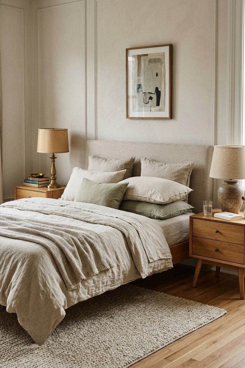 Matching nightstands with different lamps