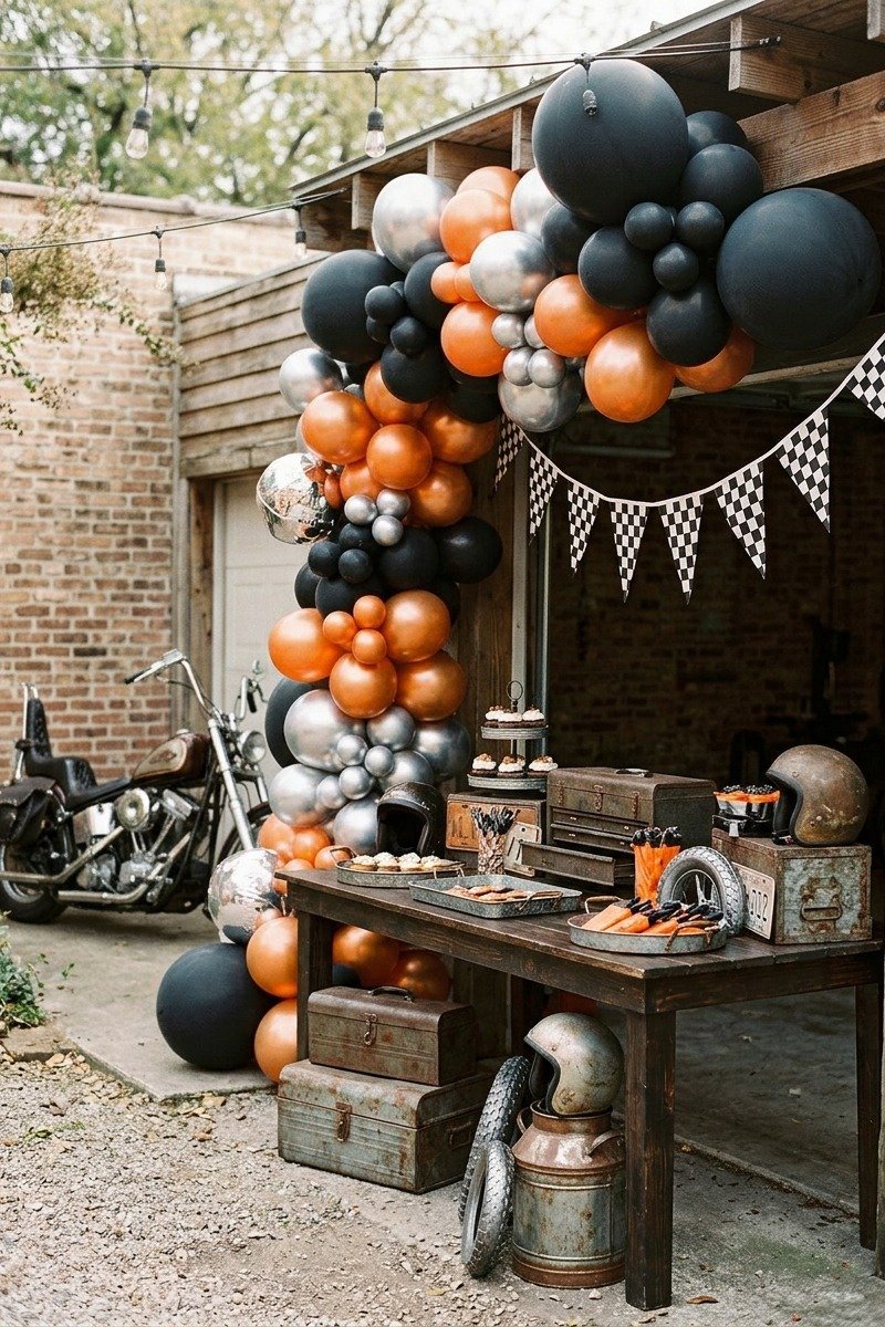 Black and orange balloons for a biker party