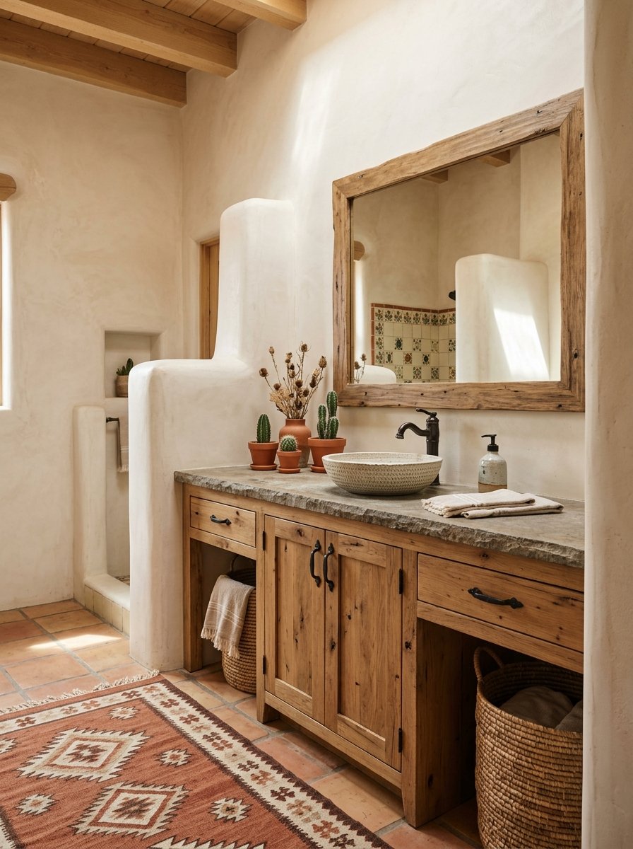 Warm adobe neutral bathroom walls