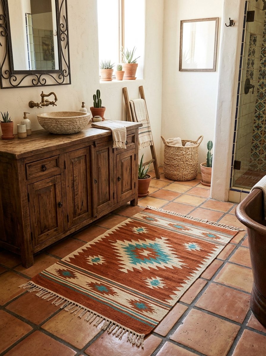 Woven southwestern pattern bath rug