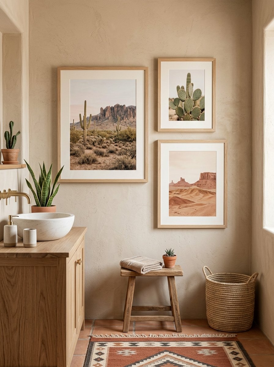 Desert landscape art in a bathroom
