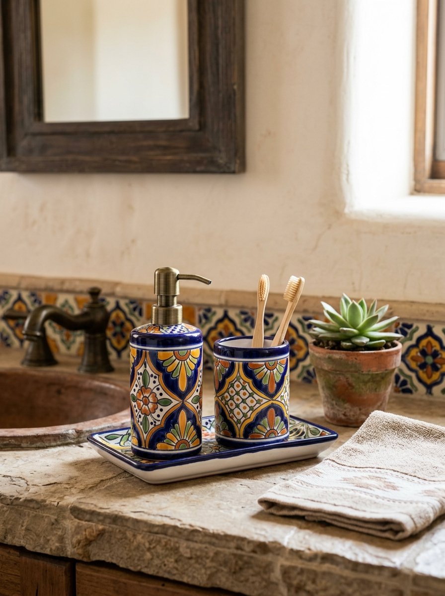 Hand-painted ceramic soap dispenser set
