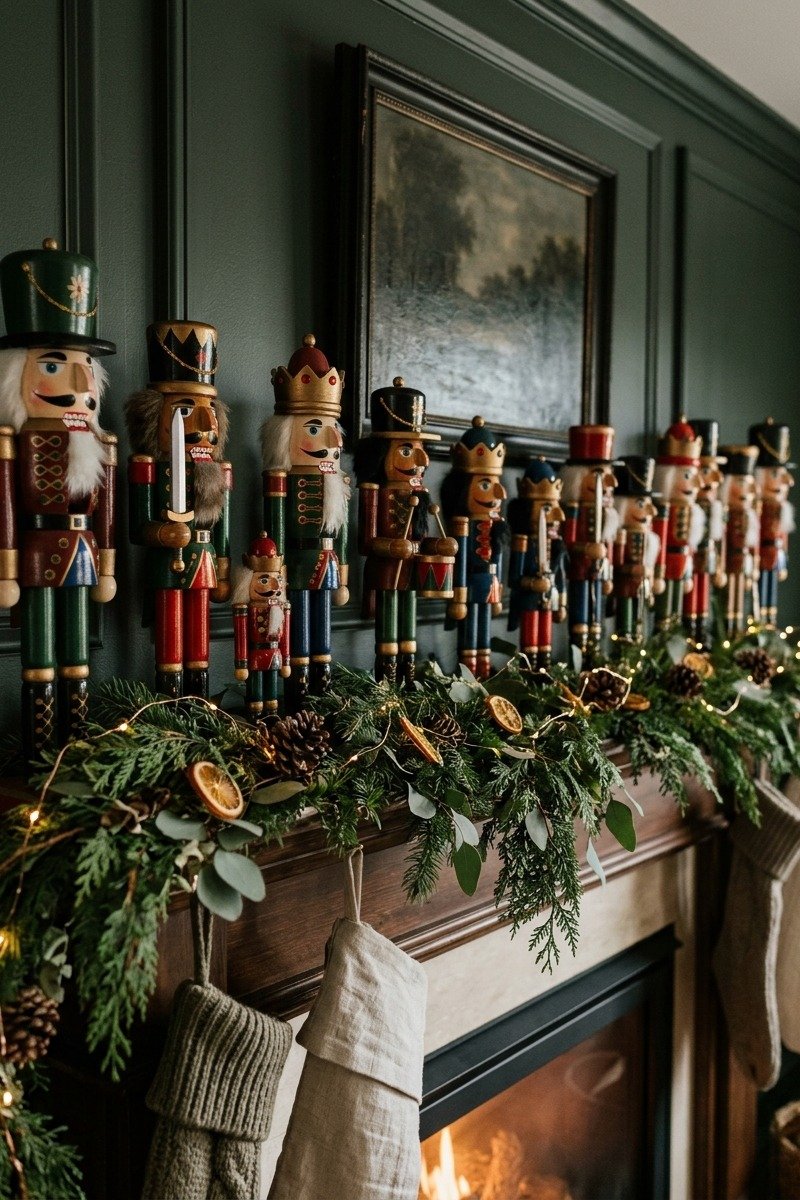 Nutcracker collection on a mantel