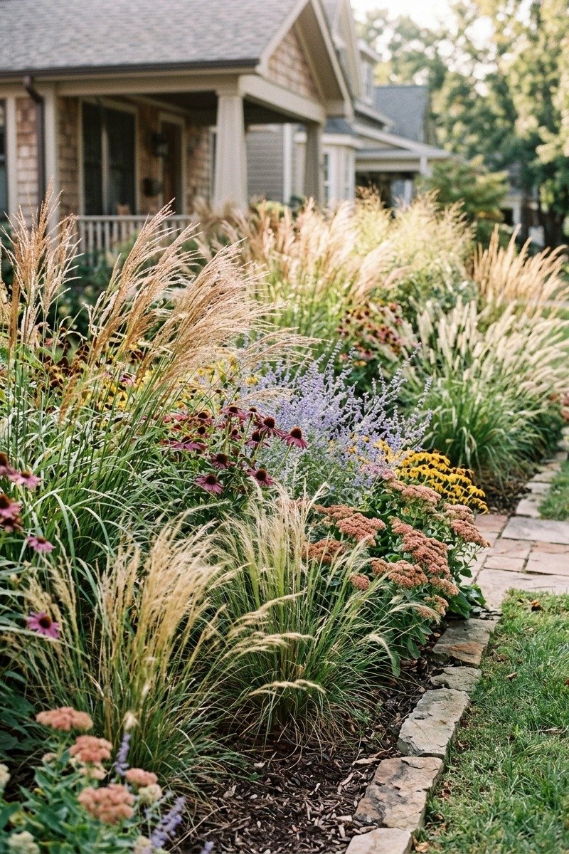 Ornamental grasses in a yard