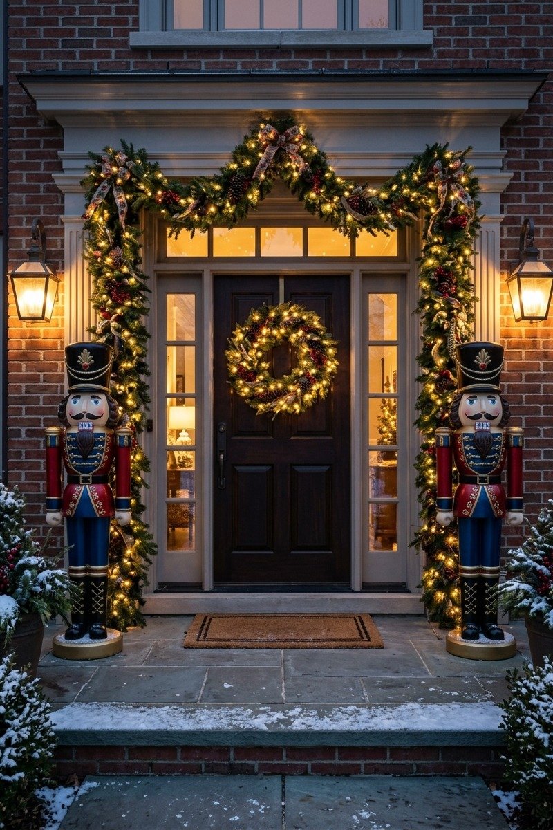 Large nutcrackers flanking a front door