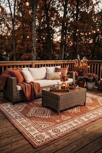 Outdoor rug under patio furniture