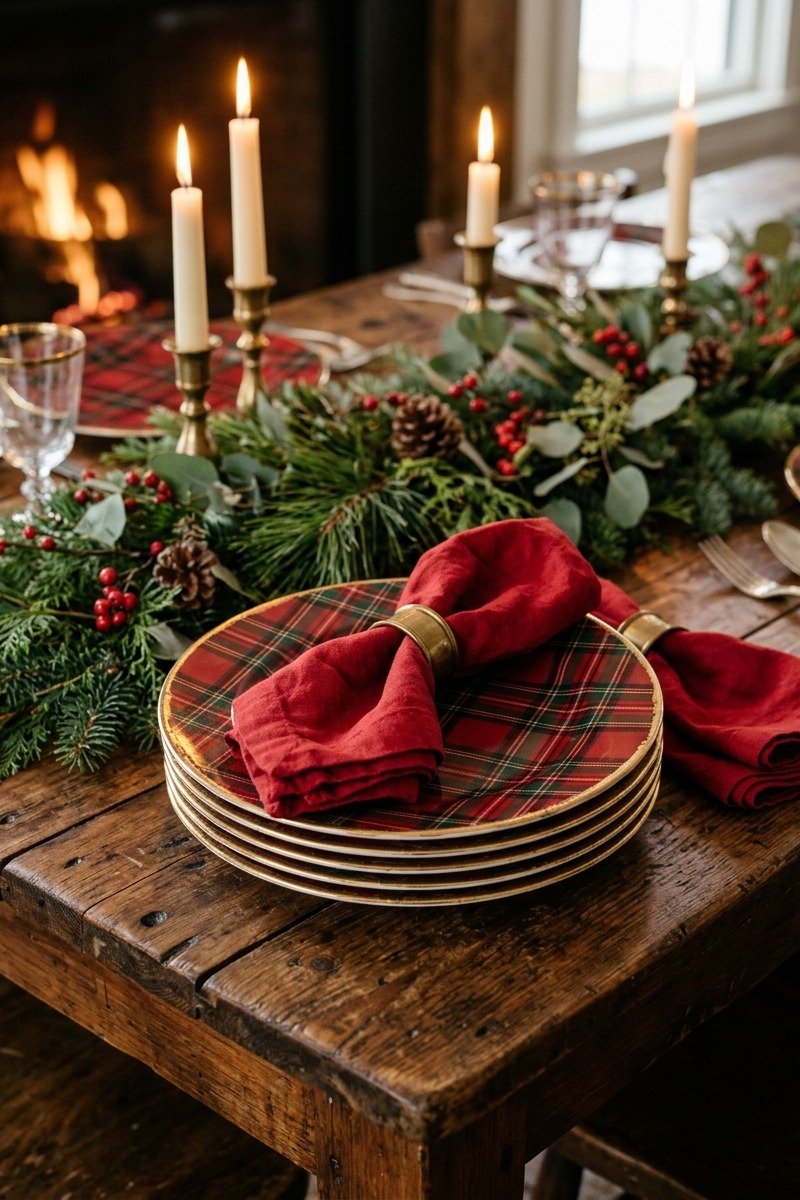 Plaid Christmas dinner plates