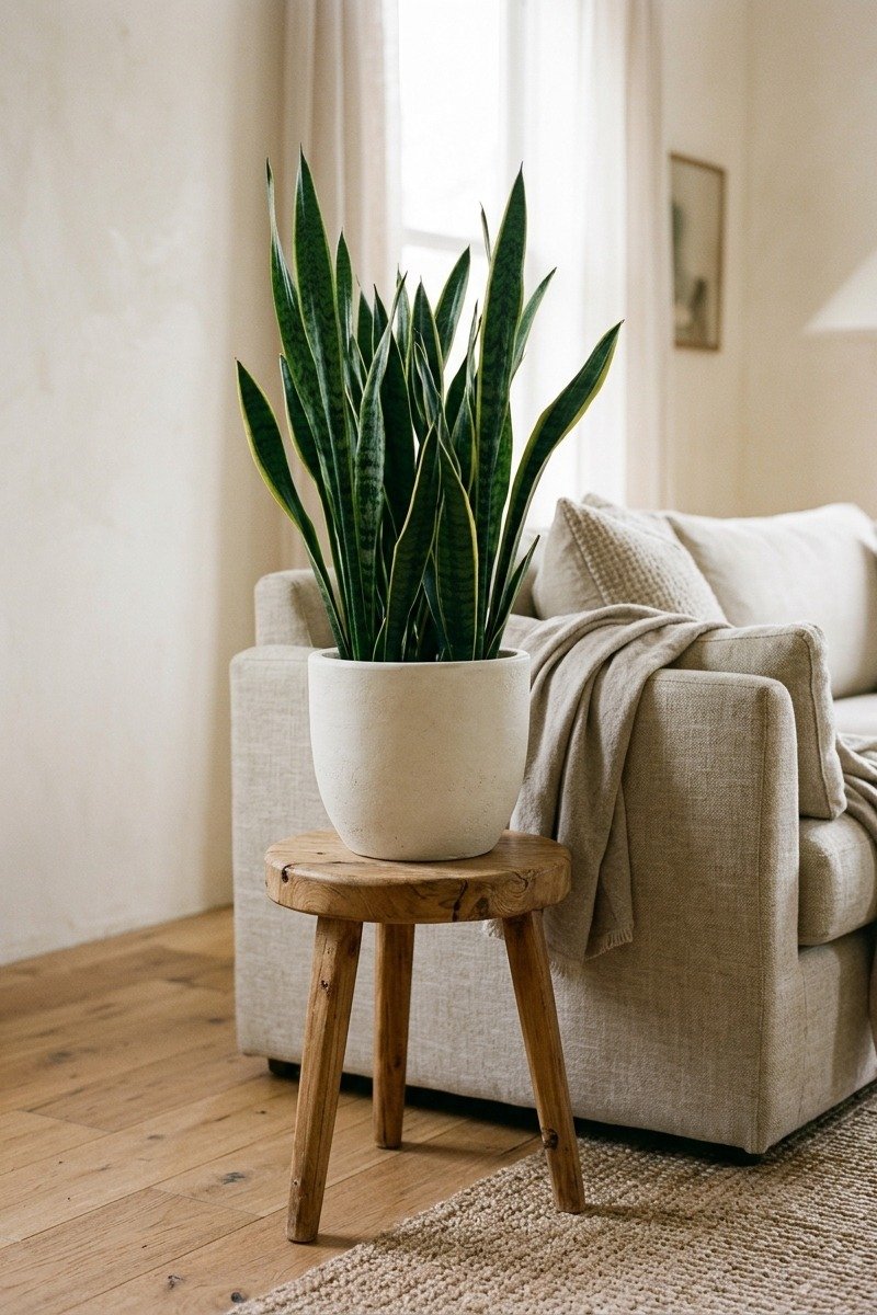 Plant on a wooden stool