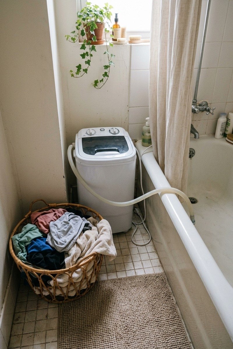 Portable washing machine in an apartment