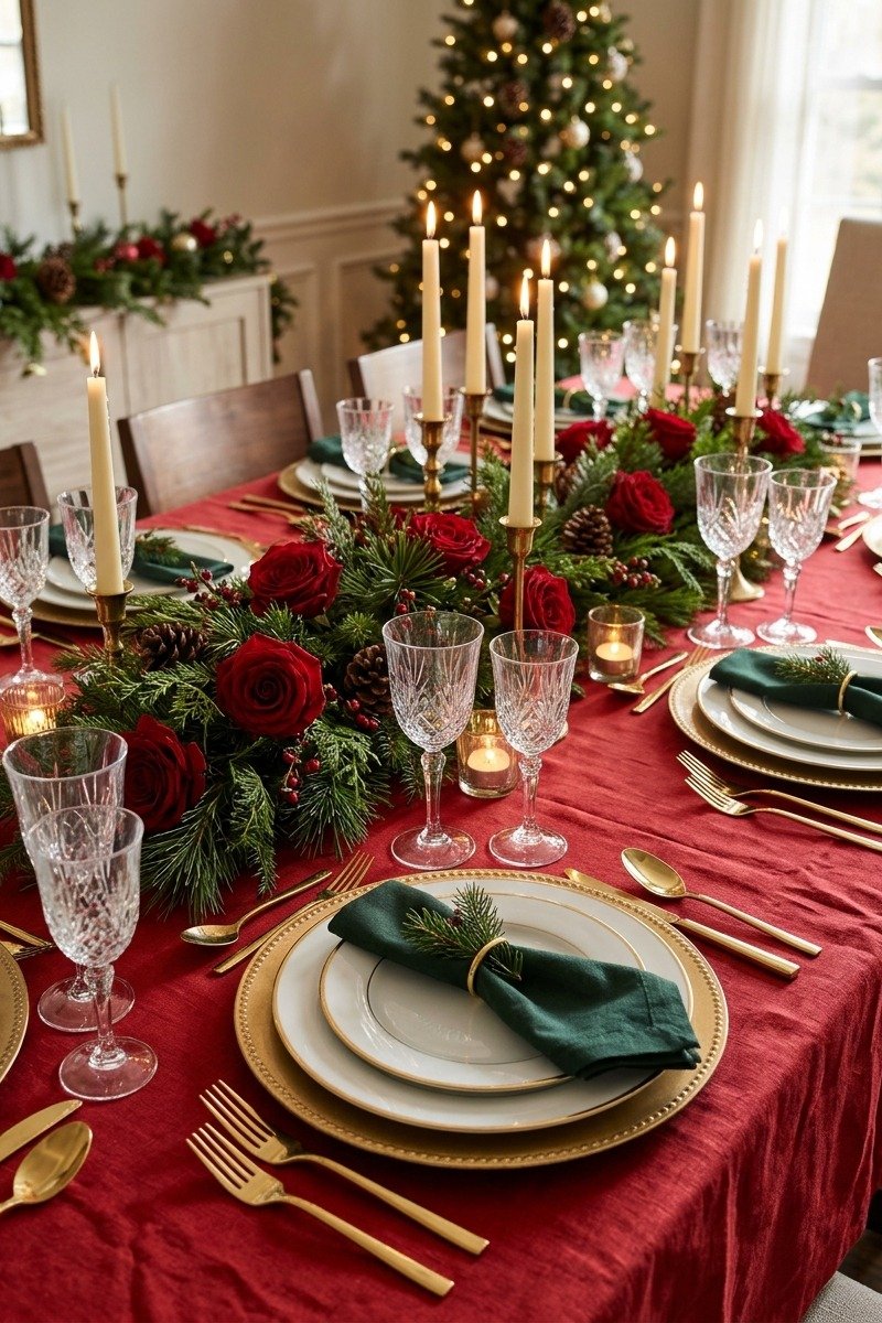 Classic red and gold Christmas tablescape