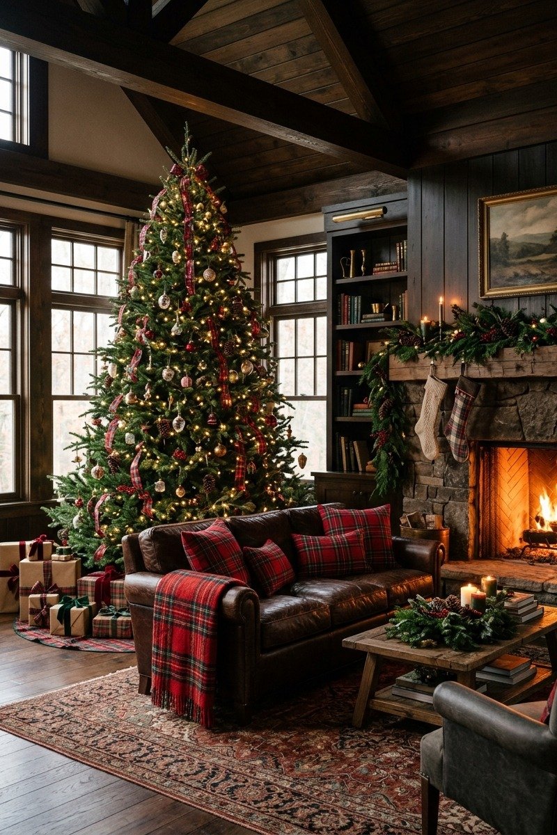 Classic red tartan Christmas living room
