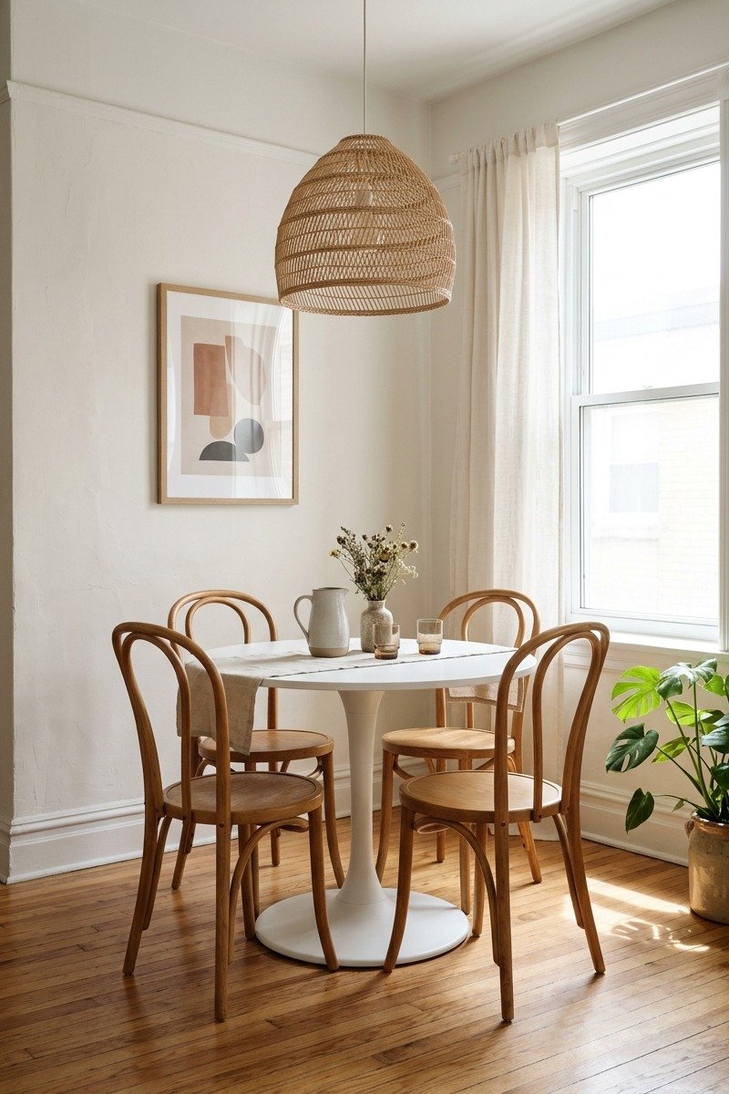 Small dining space with a round pedestal table
