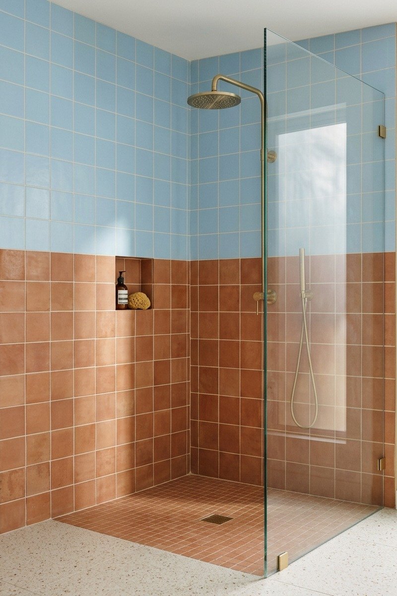Shower with color blocks tile design