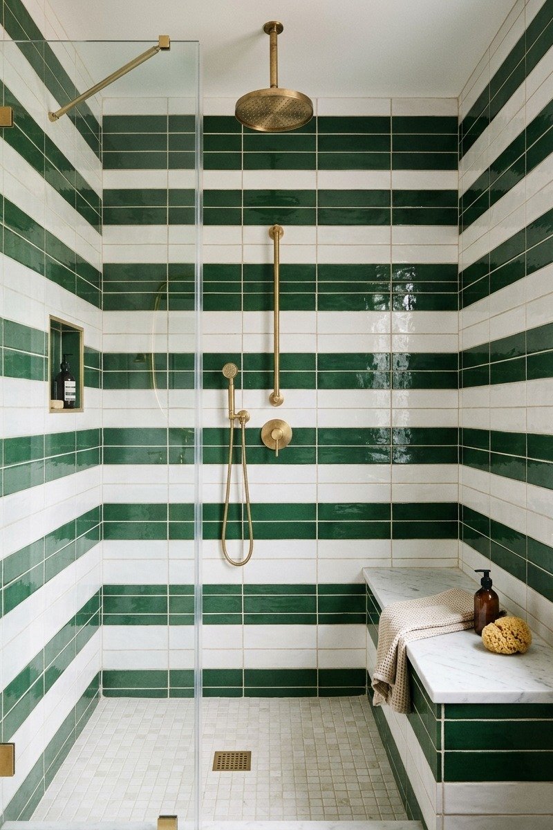Shower with striped shower tile tile design