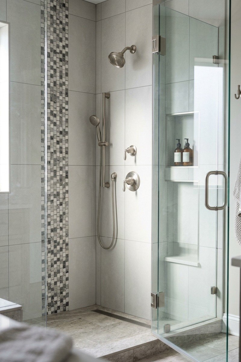 Shower with vary the tile size tile design