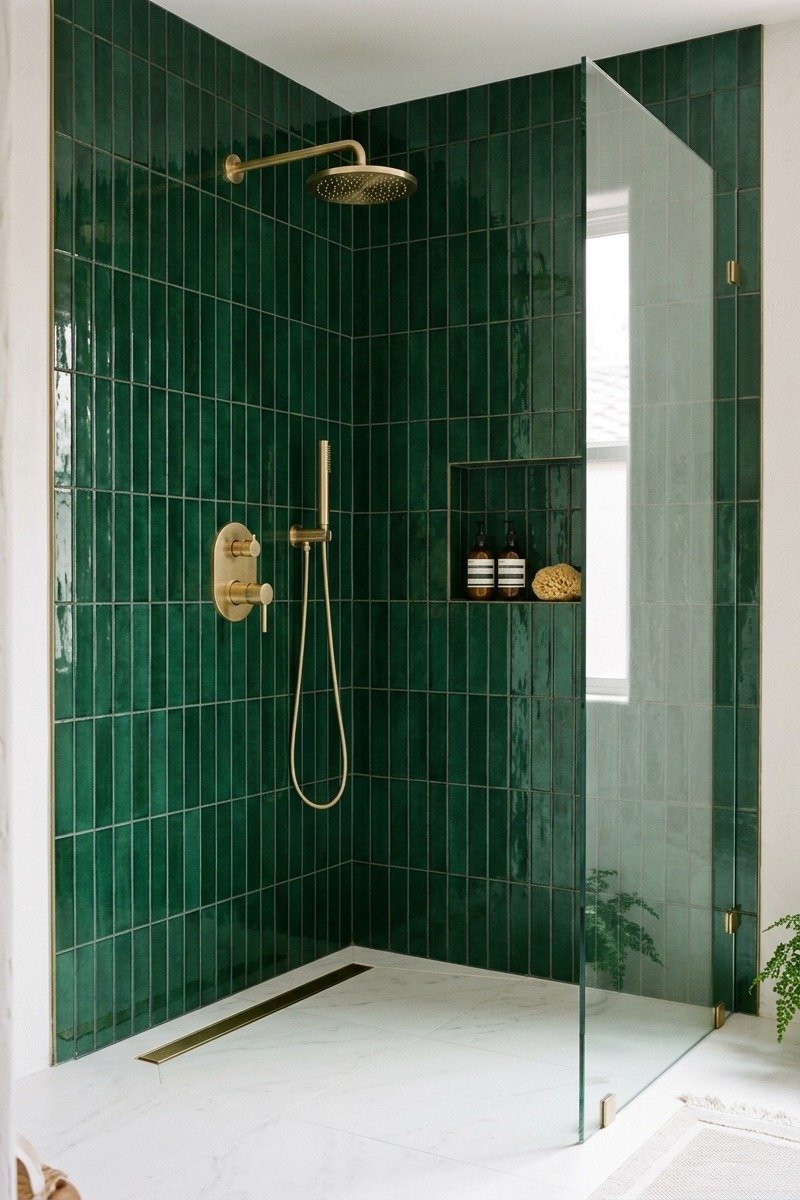 Shower with vertical shower tile tile design
