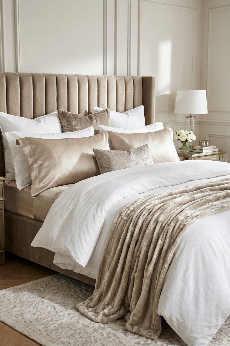 Silk pillowcases on a glam bed