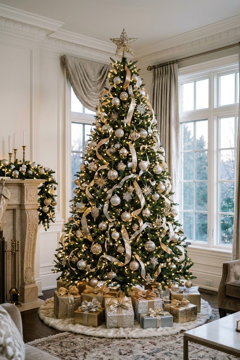 Silver and gold elegant Christmas tree