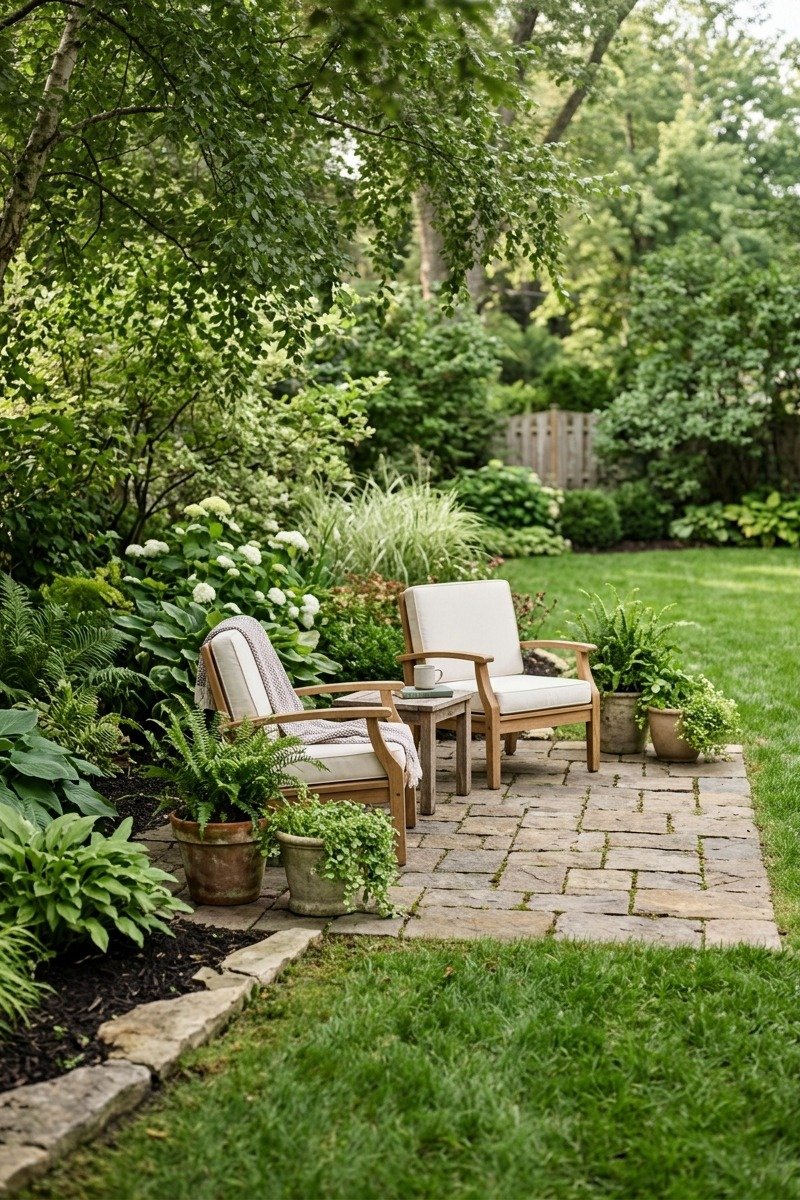Small paver patio in a backyard