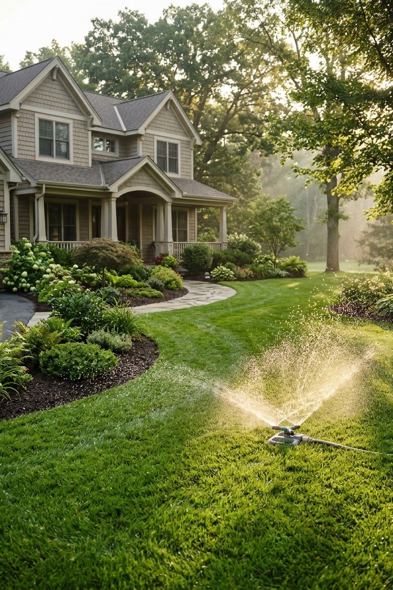 Sprinkler watering a lawn