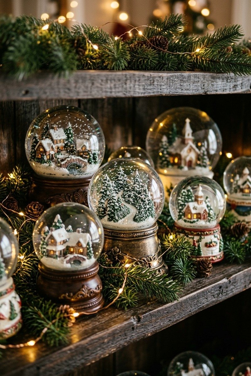 Collection of snow globes on a shelf