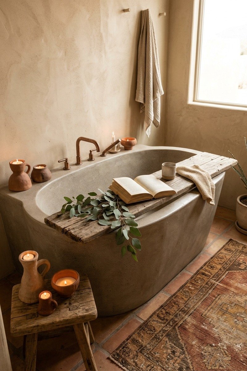 Candles and spa accessories by a tub