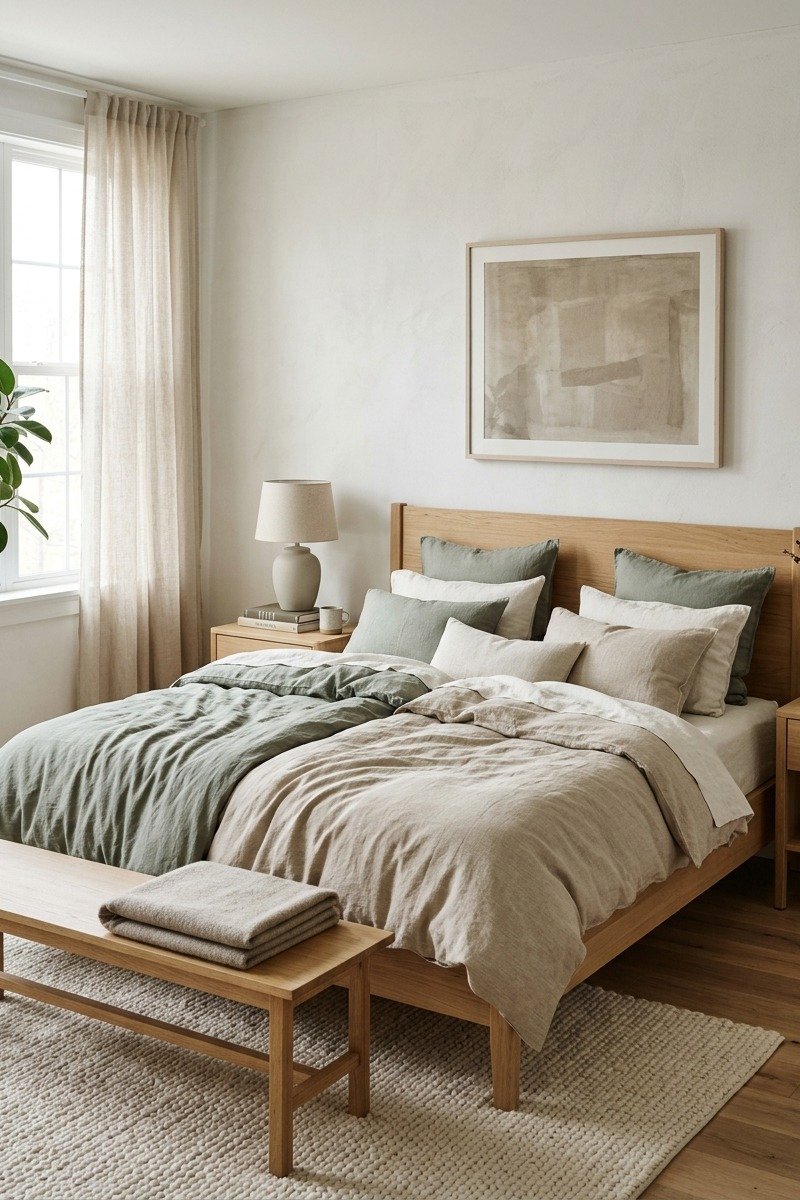 Bed with two separate duvets