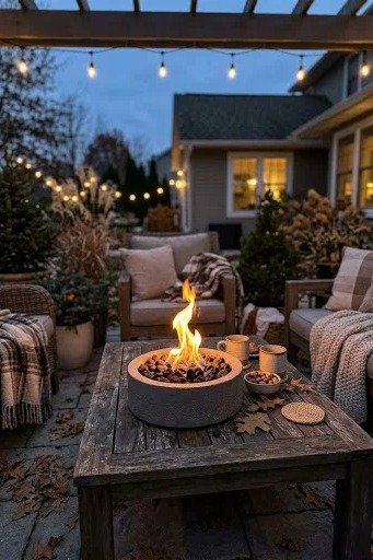 Tabletop fire bowl on a patio table