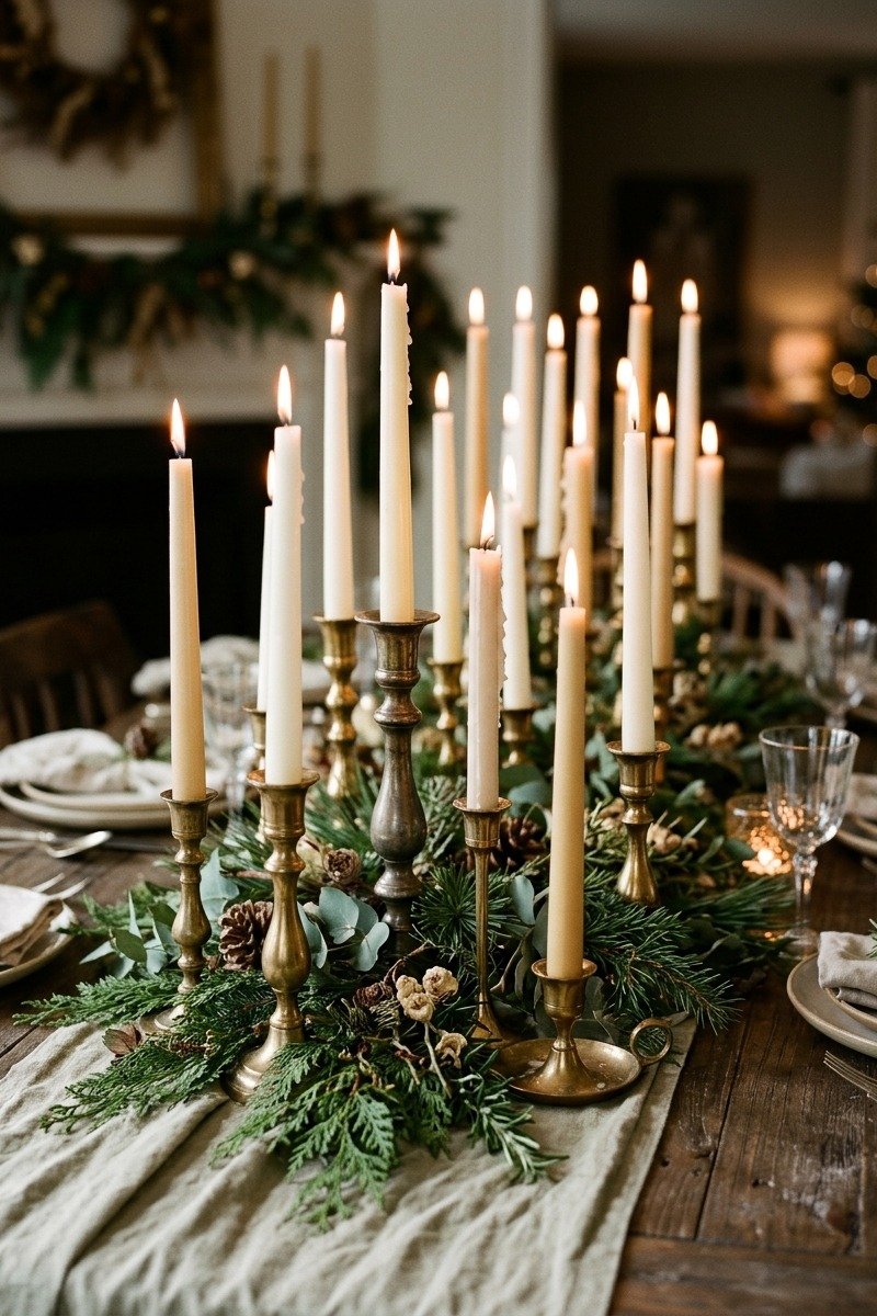 Cluster of taper candles on a table