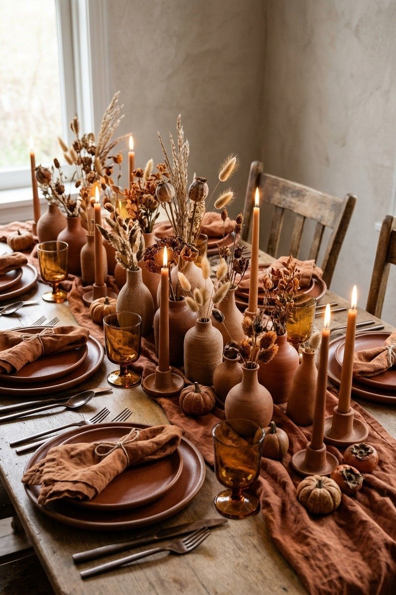Terracotta toned Thanksgiving table setting