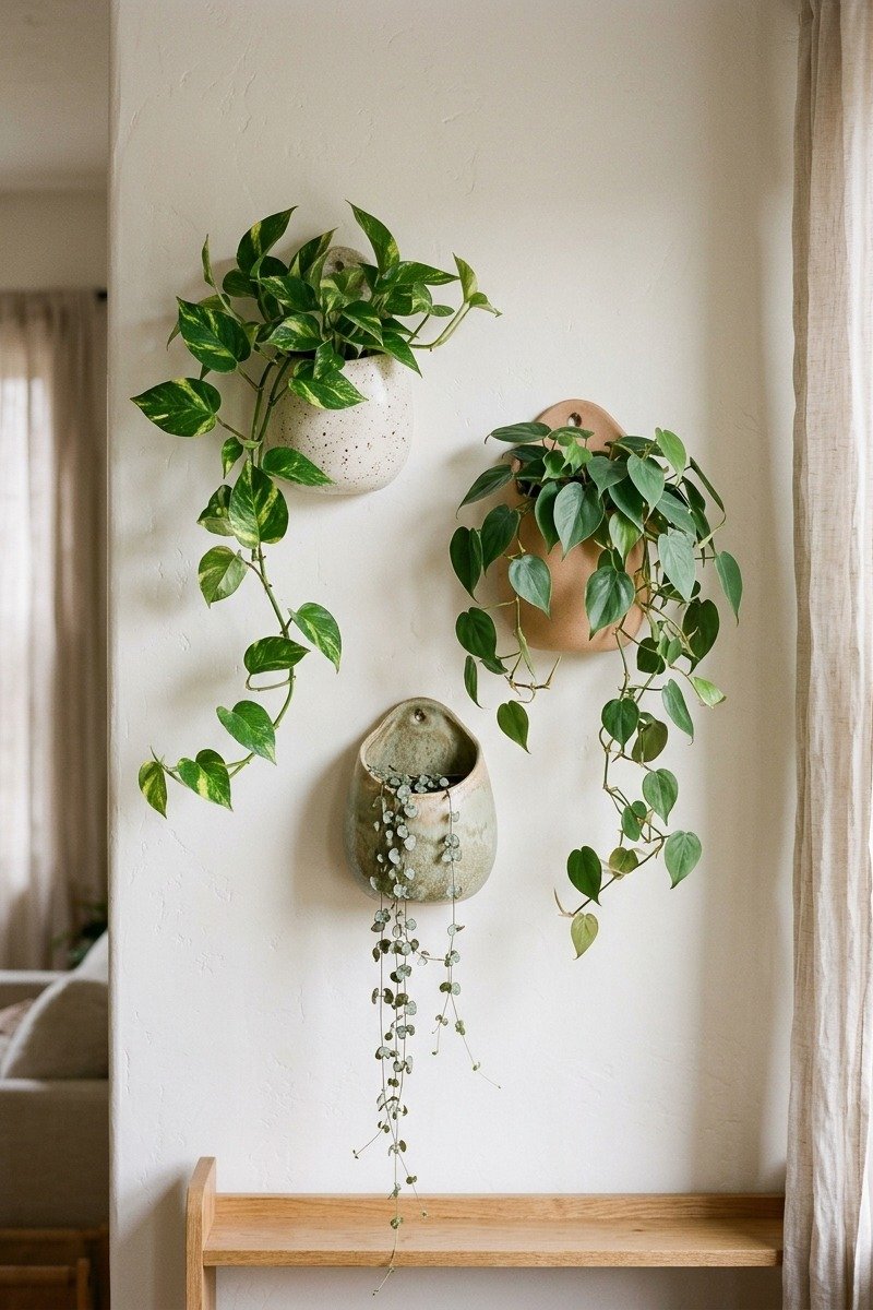 Wall-mounted planters with plants