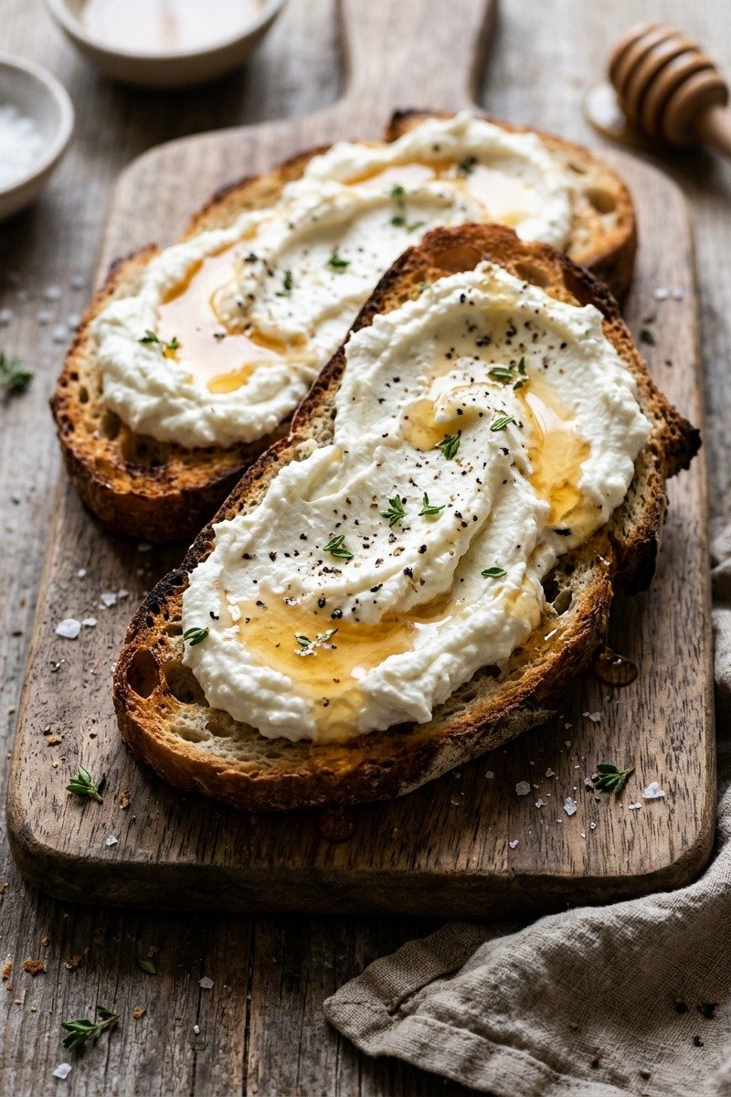 Whipped ricotta toast with honey and thyme