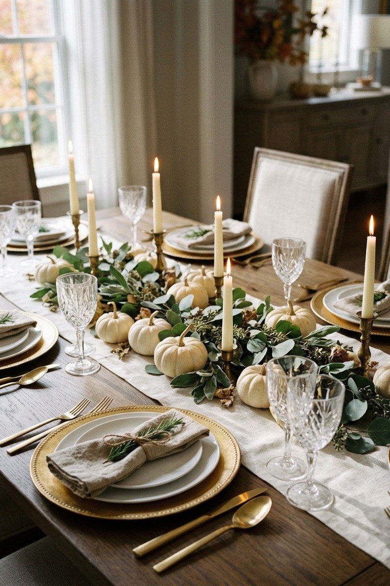 Classic white and gold Thanksgiving table setting