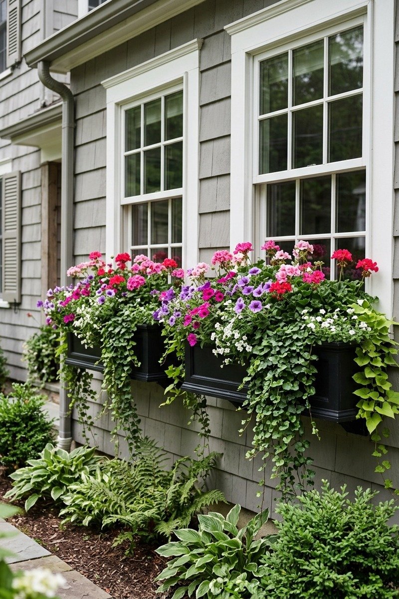 Window boxes with flowers